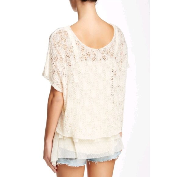 Free People Ivory Lace Layered Boho Top Women’s Size M Sheer Crochet Tunic Roman - Picture 3 of 8